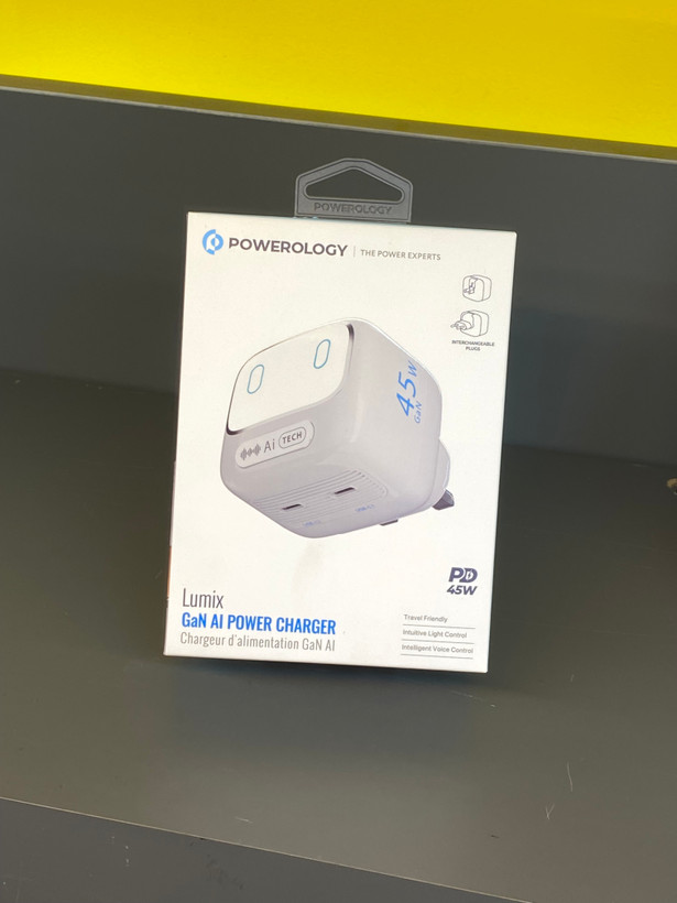 آداپتور شارژر دیواری پاورولوژی مدل PWCUQC052WH ظرفیت ۴۵ وات با تکنولوژی گان